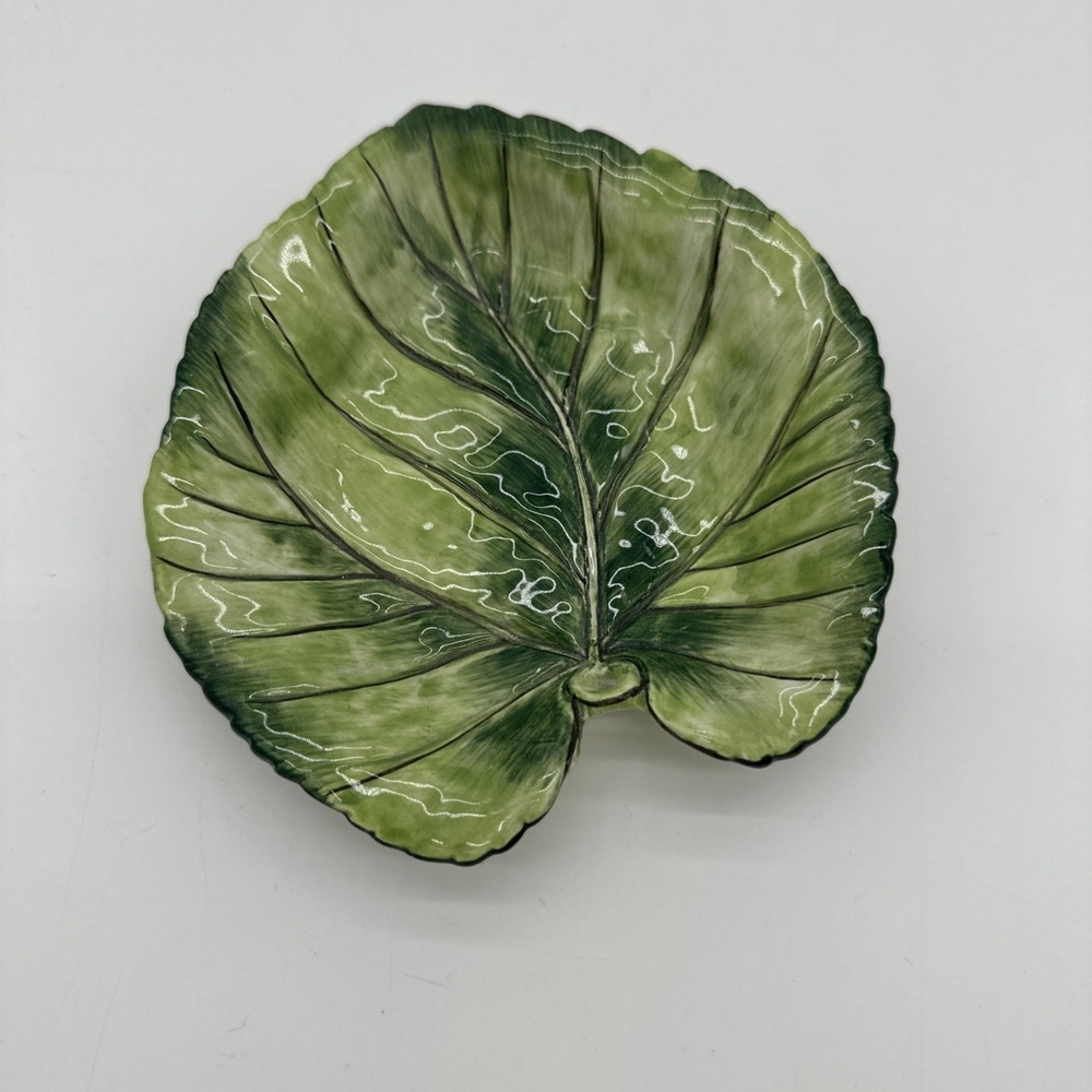 Fitz and Floyd Soap Dish Manhattan Garden Leaf Ceramic Green Tray